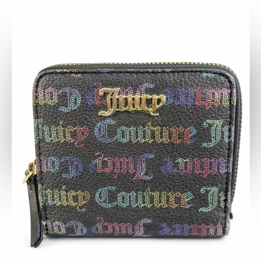 Juicy Couture Y2K Rainbow Logo Zip Around Wallet Coin Purse Black